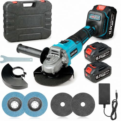Amoladora angular inalámbrica 125 mm, amoladora brushless 10000 rpm con 2 baterías de 3,0 Ah y cargador, para metal, piedra y azulejos, con maletín