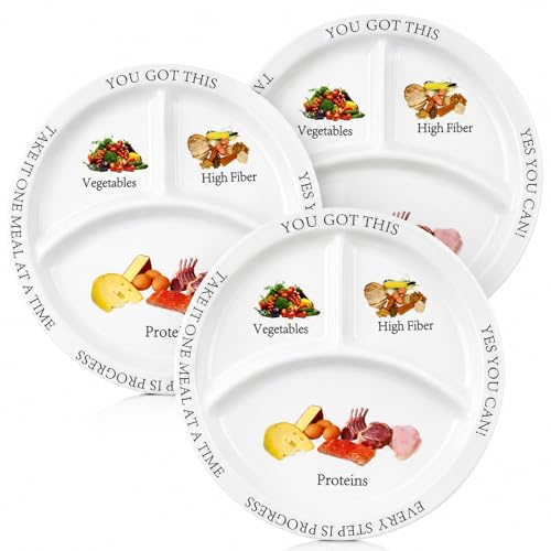 Qibivfo Set 3 Piatti Controllo Porzioni con Scomparti – Piatto Dieta in Melamina per Alimentazione Equilibrata, Perdita di Peso e Diabete – Piatti Bariatrici per Adulti e Adolescenti