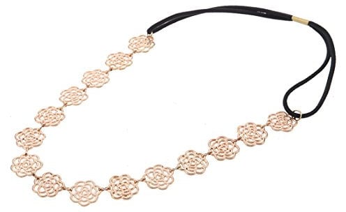 Boolavard New Lovely Metallic Sweet Lady Hollow Rose Flower Elastic Hair Band Fashion Headband - Gold by