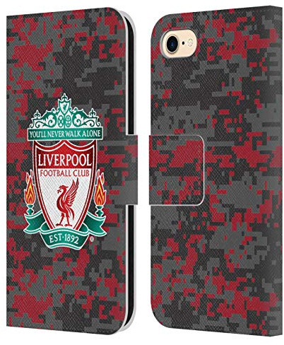 Head Case Designs Officially Licensed Liverpool Football Club Club Colours Crest Digital Camouflage Leather Wallet Case Compatible With Apple iPhone 7/8 / SE 2020 & 2022