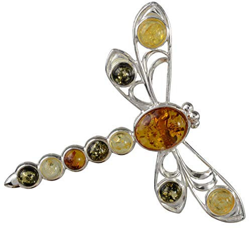 HolidayGiftShops Sterling Silber und Baltischen Bernstein Libelle Brosche