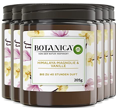 Botanica by Air Wick Duftkerze – Duft: Himalaya-Magnolie & Vanille – Nachhaltig hergestellt mit natürlichen Inhaltsstoffen – 6 x Kerze im Glas