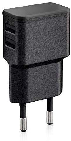 Wicked Chili Chargeur Secteur Dual USB Charger 12W / 2400mA Pro Series Universelle adaptée pour téléphone Portable, Smart Watch, Powebank et Enceinte Bluetooth, avec 90°Angulaire USB Socket, Noir
