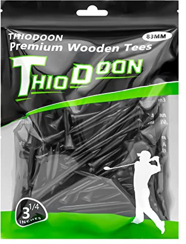 THIODOON Golf-Tees,83mm weniger Reibung, Holz-Tees, Training für Golfspieler, professionelle Golf-Tees aus Naturholz, 100 Stück Schwarz