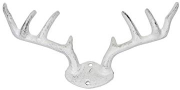 posi GARDEROBE weiss GEWEIH Gußeisen Wandhaken Hakenleiste 22cm Gaderobe Elch Hirsch Shabby Chic Vintage Nostalgie Landhaus Used Look