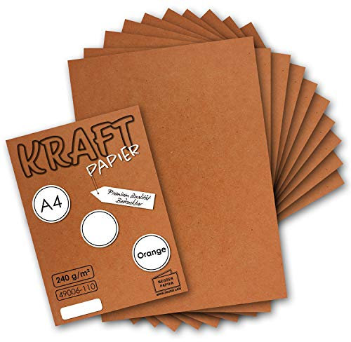 50x Vintage Kraftpapier in Orange/Rostrot - DIN A4 21 x 29,7 cm - 210 x 297 mm - 225 g/m² natur Recycling-Papier, ökologisch Bastel-Karton Einzel-Karte - UmWelt by GUSTAV NEUSER