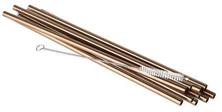 APS 93380 Trinkhalme aus Edelstahl, 10er-Set, inkl. Reinigungsbürste, Ø 6 mm, Länge 21,5 cm, Kupfer-Look