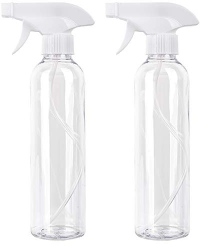 Lot de 2 flacons vaporisateurs vides en plastique de 500 ml - Transparents et rechargeables pour eau, huiles essentielles, cheveux, produits de nettoyage, pulvérisateur à tête réglable et jet d'eau