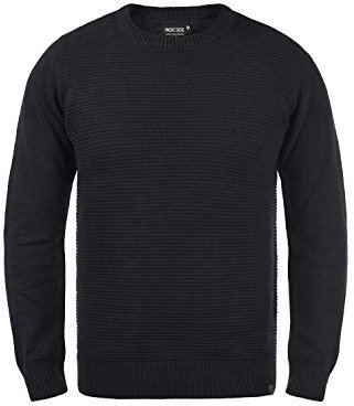Indicode Ricardo Herren Strickpullover Grobstrick Pullover mit abgesetztem Strickmuster, Größe:L, Farbe:Black (999)