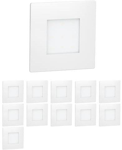 ledscom.de 12 LED luce per scale/apparecchio da incasso FEX per interni ed esterni, angolare, 85 x 85 mm, bianco freddo