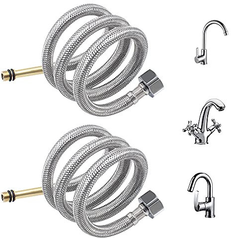 JPGhaha Panzerschlauch 1/2 Zoll 50cm Wasserzulauf M10 Anschlussschlauch 2 Stück Wasserhahn Armatur Edelstahl Verbindungsschlauch für Dusche KücheFlexschlauch Verlängerung