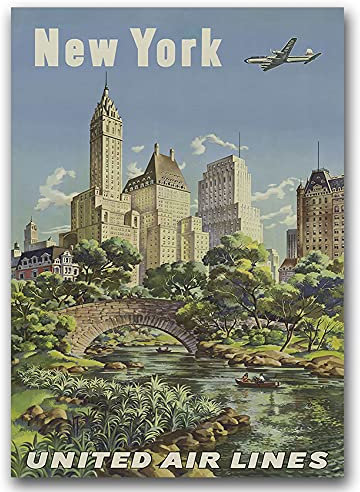 Vintage Posteria Poster 30x40 cm Vintage Wand Kunst Anschlag Bild Bilder Wandbilder Schlafzimmer Deko Ohne Rahmen WandKunst Posters Moderne Zimmer - New York United Air Airlines
