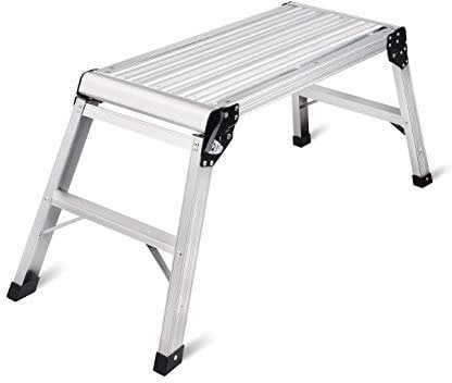 LEADALLWAY Hop Up Platform Step Up Bench Ladder Large 76cm Work Bench with Non-Slip Mat Heavy Duty Aluminium Work Platform 150KG Capacity