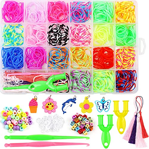 900pcs Loom Bands, Loom Band Kit Twist Loombands with Crochet Hooks, S Clips, Y Shape Loom, Rubber Loom Bands Refill for Kids DIY Bracelet Crafting Making