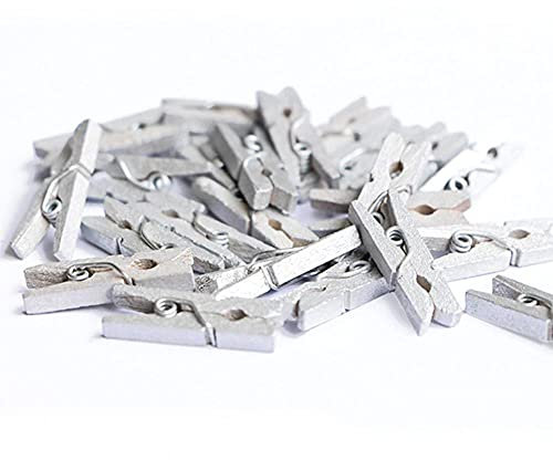 KEKOL 100 PCS Mini Clips en Bois 2.5 CM Argent Pinces À Linge Photo Mur Craft Clip Chevilles pour Accrocher des Photos DIY Décoration