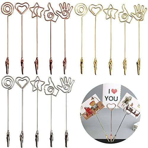15 Stück Metalldraht-Krokodilklemme, Memo-Clip, Doppelenddraht-Kartenhalter, Zettelhalter, Fotohalter Draht für DIY-Karten, Foto, Memo, Bankett, Hochzeit, Blumenladen