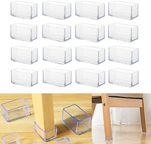 Lot de 16 protections de sol rectangulaires en silicone pour pieds de chaise - 20 x 30 mm, Transparent