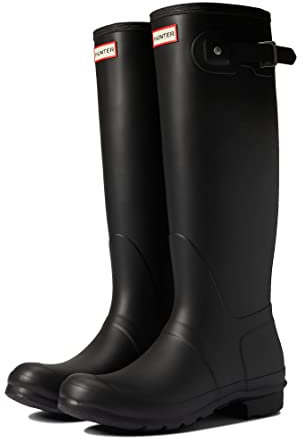 Hunter Stivale da pioggia da donna originale con stampa con cinturino posteriore, tomaia sintetica con fodera in tessuto, chiusura con fibbia e suola esterna, Nero/Bianco, 39 EU