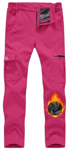 YSENTO Damen Wanderhose Outdoorhose wasserdichte Softshellhose Winddicht Winter Warm Gefüttert Ski Snowboardhose Trekkinghose(Rose rot,XS)