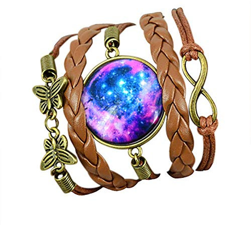 Damen-Armband mit Galaxie-Muster, Kunstleder, Schmetterlings-Dekoration, hochwertiges und kreatives Armband