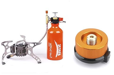 BRS-8 Multi Fuel Outdoor Kocher - Tragbarer Kerosinkocher mit faltbaren Gasbrennern für Camping und Picknick Kochen (BRS8+Adapter)