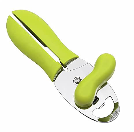 Stainless Steel Can Opener, Professional Manual Tin Opener 4 in 1 Kitchen Accesory Tools for Canned Food, Bottle Lid and Jar (Green)