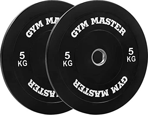 GYM MASTER Pair of 2 Black Rubber Bumper Plates for Olympic Barbell Weight Lifting