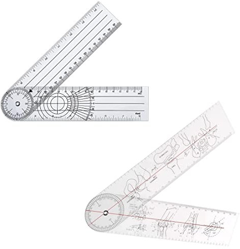TSLRSA 2PCS Winkelmesser,Goniometer,Goniometer Physiotherapie, PVC Medizinischer Winkelmesser 360° Winkel Transparenter Gelenkmesser 38cm Spinal Lineal Winkellineal für Physiotherapie.