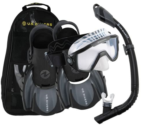 US.Divers Set Avila-Kit per immersioni,maschera,pinne e boccaglio con spurgo per adulti con protezione UV,lenti antiappannamento e anti-perdita,escursioni in acqua,snorkeling,uomo e donna