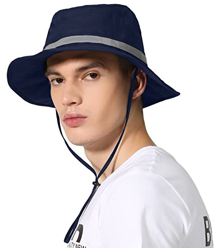 Huakunda Herren Wasserdichter Bucket Hut Schnell Trocknend UV Schutz Faltbar Regenhut Sonnenhüte Wandern Reisen Angeln (Navyblau)