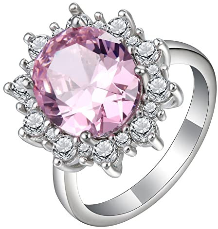 Whoiy Ring Pink Stein, Ring Damen mit Gravur Silber Eheringe mit Runden Rosa Zirkonia 52 (16.6) Verlobungsring für Frauen