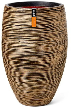 Capi Europe - Gefäß elegant Deluxe Rib NL - 55x85 - Gold - Öffnung Ø38 - Blumentopf für den Innen- und Außeneinsatz - Bruchsicher - 100% recycelbar - KBGR1132
