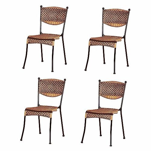 JHKZUDG Outdoor Essstuhl Set Von 4,Patio Rattan Stühle,Korbsessel des Weidenstapelbarer Bistro Rattan Chair,Innennutzung Im Freien Für Veranda, Garten, Balkon, Deck
