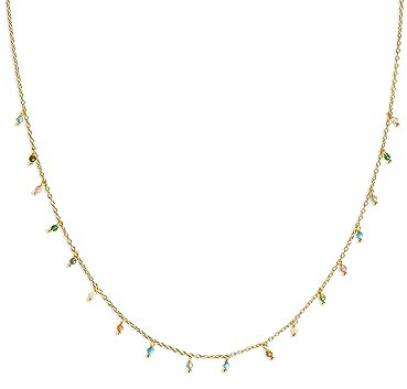 SINGULARU - Dancing Stones Halskette. Messing mit 18 Kt Vergoldeter Beschichtung und Naturstein. Schmuck für Damen.