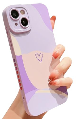 HZYKDWD Compatible with iPhone 14 Plus Case 6.7 Inch,Cute aesthetic Art Love Heart Pattern Camera Protection Shockproof Drop proof Soft TPU Protection Case for Women Girls-Purple