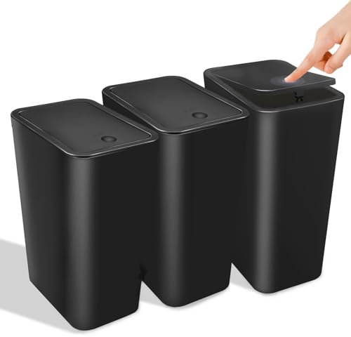 Kssvzz Papelera Baño con Tapa - 3 x 10L de Capacidad - Cubo Basura para Oficina, Habitacion, Cocina - Negro
