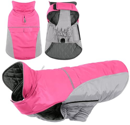 KONVINIT Hundemantel Winter Warm Hundejacke Wasserdicht Wintermantel für Kleine/Mittelgroße Hunde Winddichte Winterjacke für Hunde mit Reflexstreifen und Bauchschutz,pink L