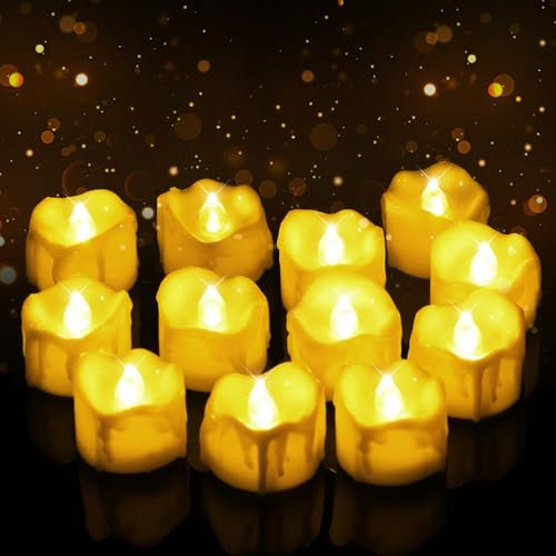 LURICO LED Kerzen, 12er Set LED Teelichter Teelicht, Warmweiße Lichter, für Hochzeitsfeier Halloween Weihnachten Home Decor, 3x3.5 cm