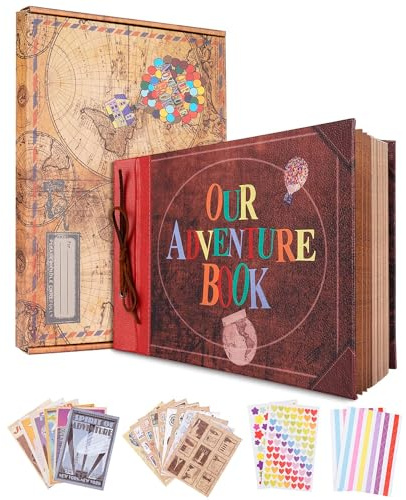 Our Adventure Book Scrapbook Photo Album with 80 Pages 11.6 x 7.5 inch Inch Embossed Words Hard Cover Travel Scrapbook, Memory Book For Anniversary Wedding, Valentines' gifts, Easter Bonus