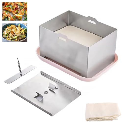 Kensbro Prensa de tofu de acero inoxidable 304 con prensa de tofu y bandeja de goteo, prensa de queso multifuncional para vegetarianos o amantes del tofu, sin BPA y apta para lavavajillas (16 x 12 x 9