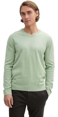 TOM TAILOR Herren Strickpullover mit V-Ausschnitt, 37098 - Spring Green Melange, S