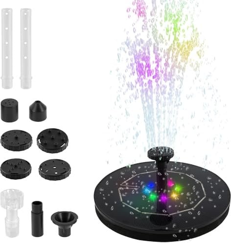 Solar Springbrunnen für Außen, Solar Teichpumpe mit 8 LEDs, Schwimmender Solar Springbrunnen mit 8 Fontänenstile, Garten Wasserpumpe Solar Panel für Garten Vogel-Bad Teich Fisch-Behälter (2.5W)