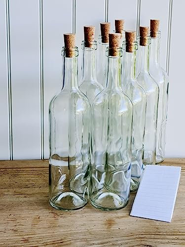 OOPS TOYS 40x Weinflasche 750 ml ohne/mit natürlichen Weinkorken - Weiß Glasflasche mit Etiketten - Leere Flasche Likör - Weinflaschen aus Glas - Glasflasche Leere Flasche (40 Stk. mit Korken)