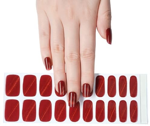 Boloshine 20 Pcs Semi Cured Gel Nails Strips, Full Cover Soft Gel Nail Stickers Stick on Gel Nails, Long Lasting Gel Nail Wraps French Manicure UV/LED Lamp Required - Crimson Serenade