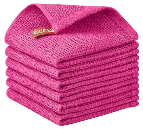 Nialnant Paquete de 6 paños de cocina rosados para lavar platos, 100% algodón, tejido gofre, trapos de cocina suaves y absorbentes, trapos de limpieza de secado rápido, 12 x 12 pulgadas