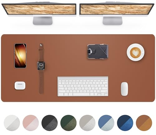 AFIING Schreibtischunterlage aus PU Leder, Große Mausmatte, Rutschfest & Wasserdicht, Tischunterlage für Büro, Homeoffice und Studium (140 x 43 cm, Braun)