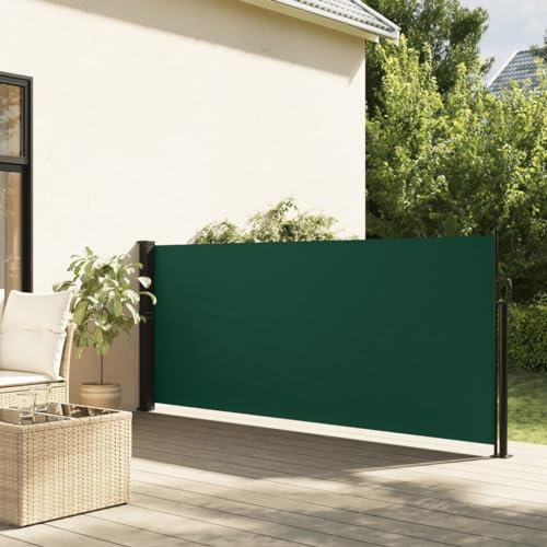 Coavain Toldo lateral extensible, color verde oscuro, toldo lateral lateral extensible, pantalla de privacidad, exterior, opaco, 120 x 500 cm, tela y acero y aluminio