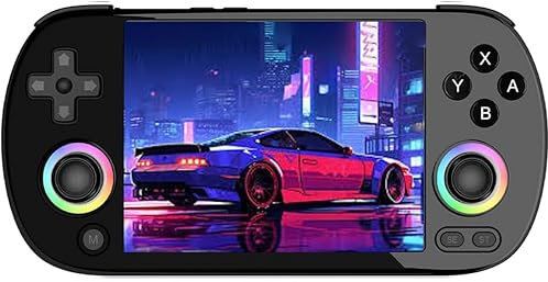 RG40XX H - Consola de juegos de mano, pantalla IPS de 4 pulgadas, sistema Linux, batería de 3200 mAh con iluminación RGB colorida de joystick, tarjeta TF de 64 G integrada y juegos 5528, compatible