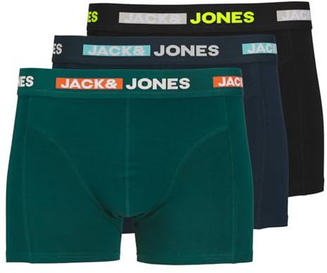 JACK & JONES Herren Unterhosen Shorts Boxershorts Trunks 3er Pack, Farbe:Mehrfarbig, Wäschegröße:M, Artikel:-Black/Navy Blazer/deep Teal