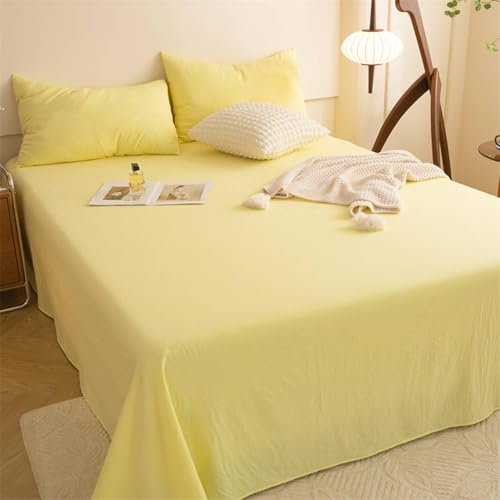 Mesnt Bettlaken ohne Gummizug, 2.0m-230 x 250cm Chemiefaser Einfarbig Betttuch Weich und Knitterfrei, Gelb